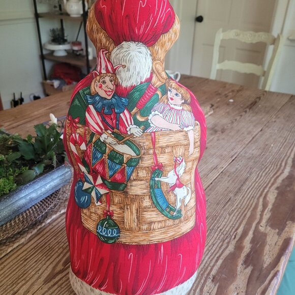 Handcrafted VTG Santa Claus Fabric Doorstop With Teddy Bear & Christmas Toys - Picture 2 of 4